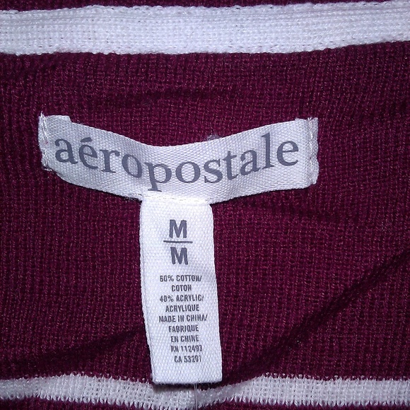 Aeropostale burgundy white striped V Neck Sweater - Picture 3 of 7
